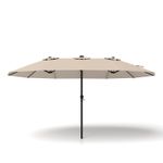 15ft Double-Sided Parasol Large Rectangular Market Umbrella 144 Solar LED Lights
