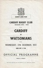 Cardiff RFC (Wales) v Watsonians RFC (Scotland) Friendly 27th December 1972