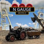PAINTED - N Scale Gauge Traction Engine & Coal Trailer & Figure! (Mine 1:148)