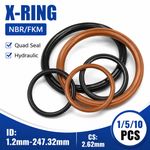 1/5/10x X-Ring NBR/FKM ID：1.2mm-247.32mm | CS：2.62mm – Quad Seal for Hydraulic