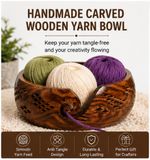 Handmade Large Yarn Bowl 7” Carved Rosewood Knitting Crochet Gift Anti Tangle