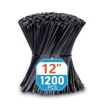 Zip Ties 12 Inch Black 1200 Count Nylon Cable Ties 50lb Strength