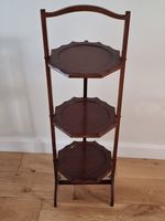 Antique Folding Wooden Cake Stand Early 20th Century English 3-Tier Octagonal