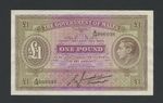 MALTA  £1 note 1943 KGVI Krause 20b Banknotes