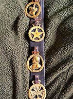 Ireland Militaria Leather Belt with Brass Badges Shamrock Crown Star Horse