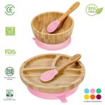 Vinsani Bamboo Bowl, Round Plate and Spoon Set Suction Plate Stay-Put