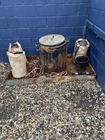large bitumen boiler and gas burner/ regulator/splash tray hoses/kegs of bitumen