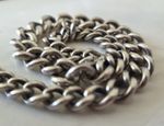 Antique Sterling Silver Single Albert Pocket Watch Chain T-Bar Curb Necklace 53g