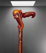 Ergonomic Hand Carved Wooden Walking Stick Cane Skull Head Palm Grip Handle