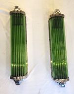 1 PC VINTAGE ART DECO GREEN NICKEL CHROME BRASS & GLASS ROD WALL SCONCE LIGHT #