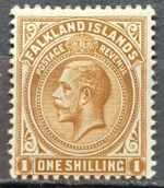 Falkland Islands KGV  1912-20  1/= Light Bistre Brown P133/4x14  Mint  sg 65