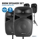 Vonyx VPS 12" DJ Speaker Set with Bluetooth & Microphone - 800W Active PA System