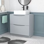 Nes Home 800mm Matte Grey Bathroom Vanity Unit, Worktop With Square Bowl Basin