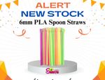 PLA Biodegradable straws, white, Slush, Milkshake, Smoothie Spoon straws 6x200mm