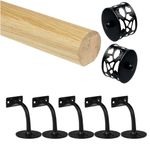 Oak Round Mopstick Handrail Kit with Black Filigree End Caps & Wall Brackets