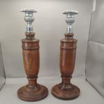 VINTAGE WOODEN OAK CANDLESTICKS METAL SCONCE 30CM TALL HOUSE CLEARANCE