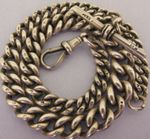 Heavy Antique Solid Sterling Silver Albert Pocket Watch Chain & T-Bar Bir 1898