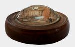 Antique Framed Decoupage Type Domed Paperweight / Plaque Harbour Scene 