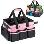 Large Multi-Compartment Tool Bag with Removable Dividers, Adjustable Should Pink