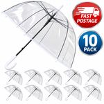 Pack of 10 Transparent Dome Clear Umbrella clear Dome White Border & Handle
