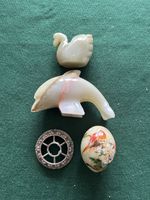 Hand Carved Painted Jade Onyx Dolphin Swan Egg Vintage Paperwieght Ornament Old