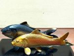 Carp Metal Statue Japanese Fish Metalwork Figurine Gold & Black