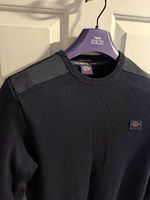 Paul & Shark Black Crew Neck Wool Knit Pullover Jumper Logo, Men's Size M