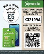 Get £5 Credit When You Join 1P MOBILE  with This Voucher.