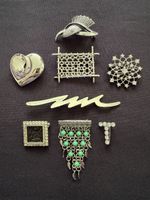 8 Vintage Modern Silver Tone Brooch Job Lot Diamanté Bundle Chain Mail 80s 90s