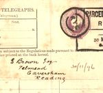 QV 6d Telegraph Form Used 1896 As PARCEL POST LABEL *Rye* Sussex {samwells}T21b