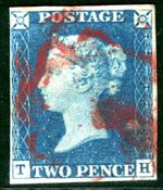 TWO PENCE BRIGHT BLUE GB 1840 QV SG.5 2d Plate 1 (TH) Spec DS6a Cat £1,400 SBR22
