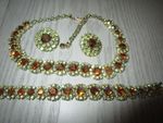 VINTAGE RHINESTONE CRYSTAL 14" NECKLACE 6.5 BRACELET & CLIP ON EARRINGS SET