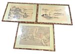 Early 1900's Chinese Hand Painted Scenes on Silk with Bamboo Frames - x3