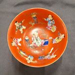 Chinese Handpainted Porcelain Bowl Red Ground Figures Seal Mark