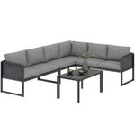 Outsunny 6 Seater Metal Garden Furniture Corner Sofa Set, Dark Grey