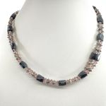 Vintage Hematite Pink Crystal Beaded Choker Necklace Silver Tone Boho Romantic