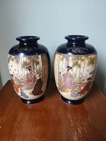 PAIR OF ANTIQUE JAPANESE COBALT BLUE SATSUMA VASES