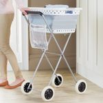 Laundry Trolley Foldable with a High Push Handle & Peg Pouch H91 x W44 x D62cm