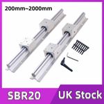 2PCS SBR20 Supported Linear Rail Guide + 4xSBR20UU Bearing block 200-4000mm