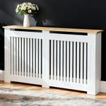 Extra Tall 92cm Radiator Cover Shelf White Oak Finish Vertical MDF Slat Cabinet