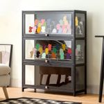 3Tier Acrylic Black Bamboo figurine Model Display Case Storage Cabinet with Door