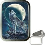 Wolf Night  2oz Silver Tobacco Tin, Storage Tin, Bait Box 