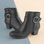 Lilley Womens Boots Black Adults Ladies Ankle Zip Buckle Heel SIZE