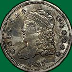 1837 Large 5C Capped Bust Half Dime Almost Uncirculated AU Coin #40464