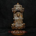 4 Inch Old Chinese Boxwood Hand Carved Avalokitesvara Kwan-yin Buddha Statue