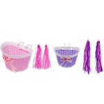 Children Girls Bike Retro Tassels Streamers + Front Handlebar Basket Pink/Purple