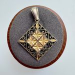 Scroll & Leaf Pane Pendant VTG Two Tone Sterling Silver 925 Size 1.25" Length