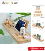 Bamboo Bath Caddy Tray - Foldable Extendable Shelf Holds Book/Tablet/Glass