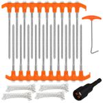 26PC Tent Stakes Pegs Camping Outdoor Metal Nail 4x13FT Rope T Pull Hook H-D
