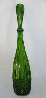 VINTAGE EMPOLI GLASS LARGE DARK GREEN GENIE BOTTLE & STOPPER MCM
